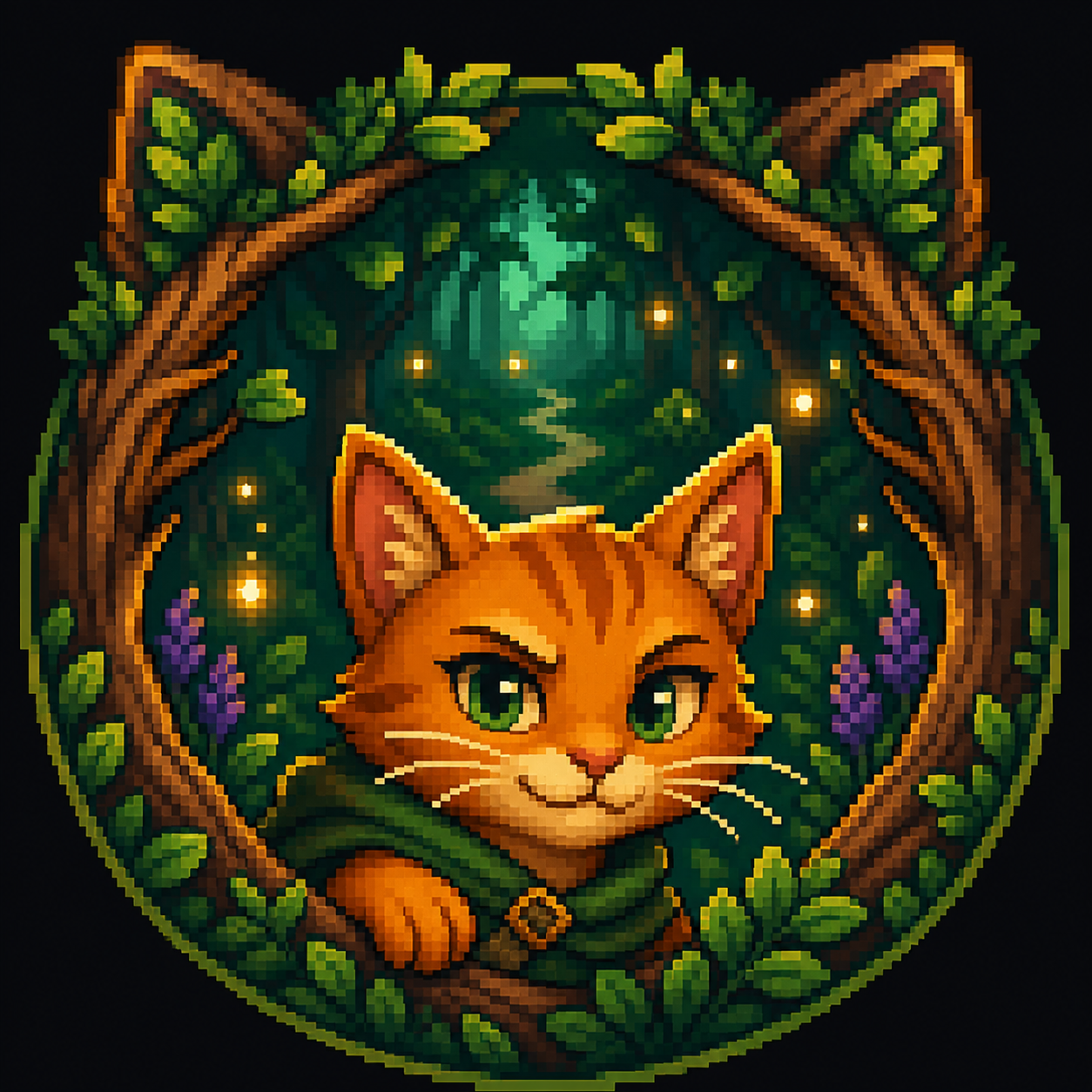 The orange cat hero exploring Catkin Hollow at night